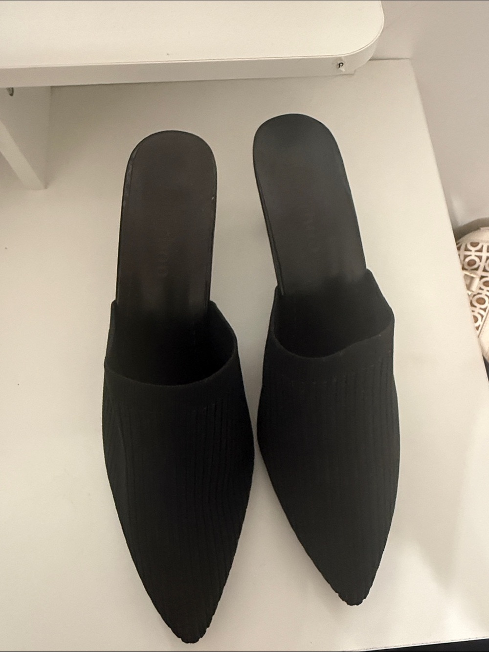 Black Pointed Knit Mule Slides - Women's Shoes